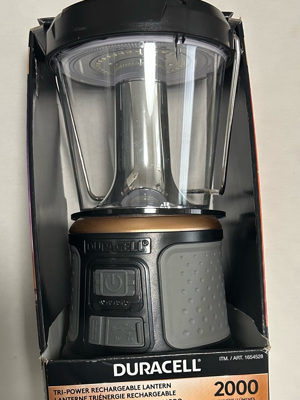 Duracell 2000-Lumen Tri-Power Rechargeable Lantern - Black and Gray